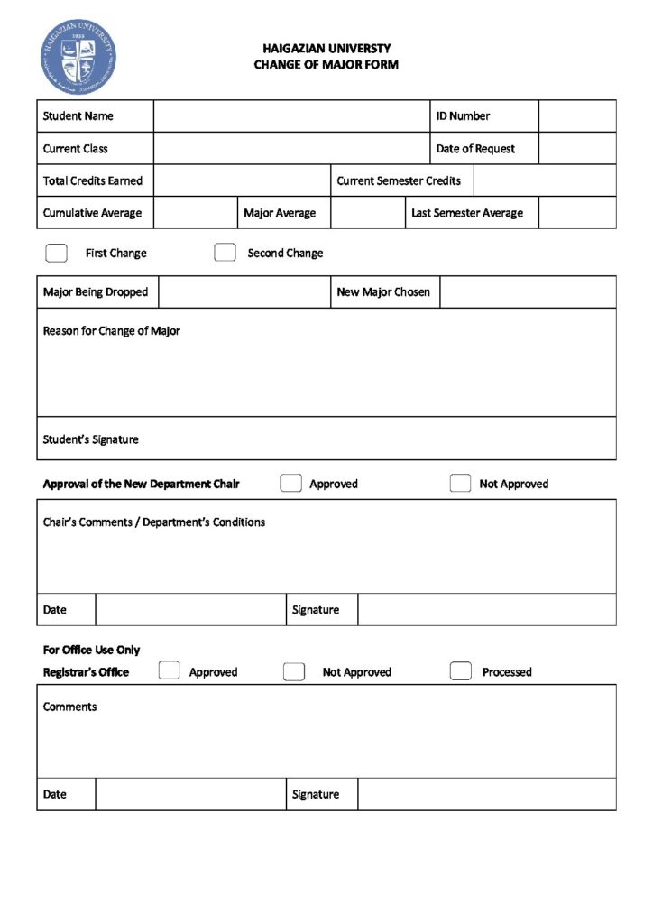 Change of Major Form