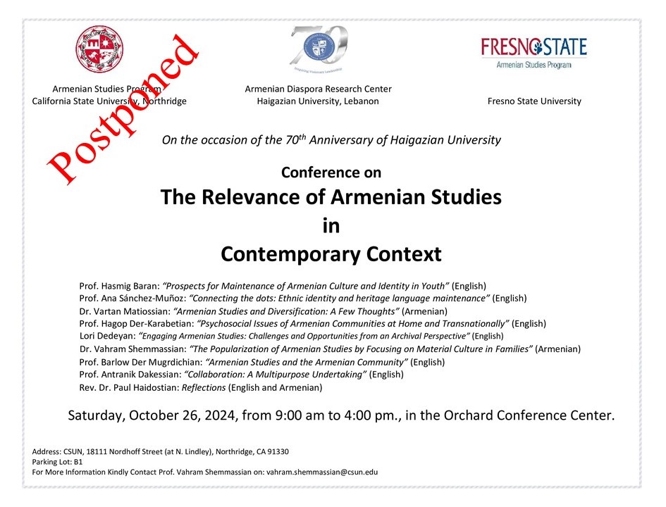 Postponed-The Relevance of Armenian Studies in Contemporary Context